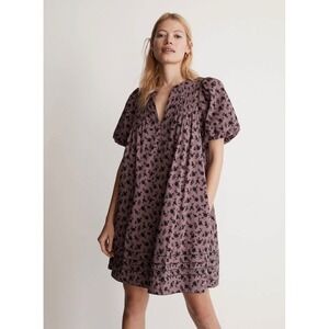Madewell Womens M Tillie Puff-Sleeve Mini Dress in Shadow Blooms Babydoll Boho